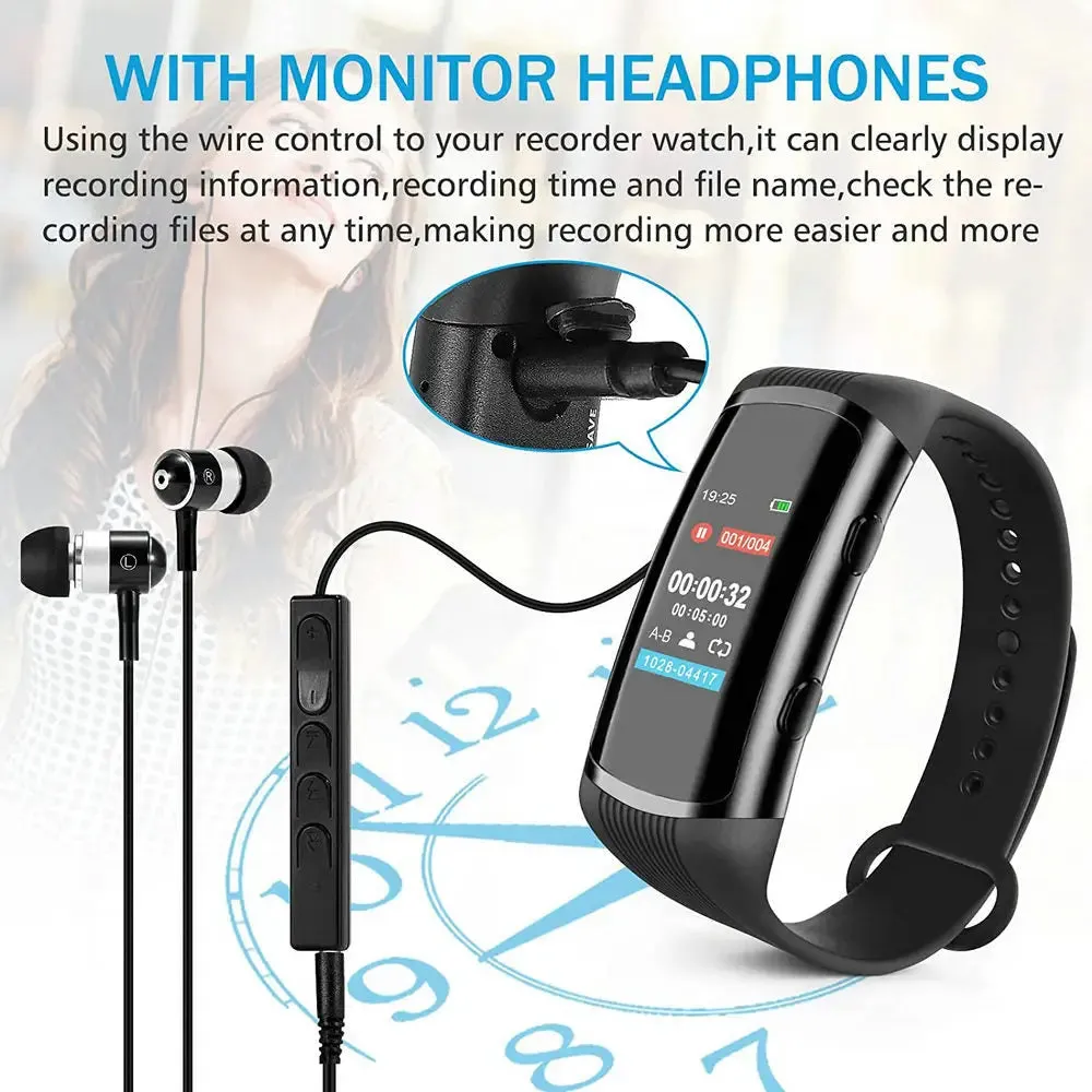32g 64g 128gb Digital Mp3 Voice Recorder Wrist Watch for Business