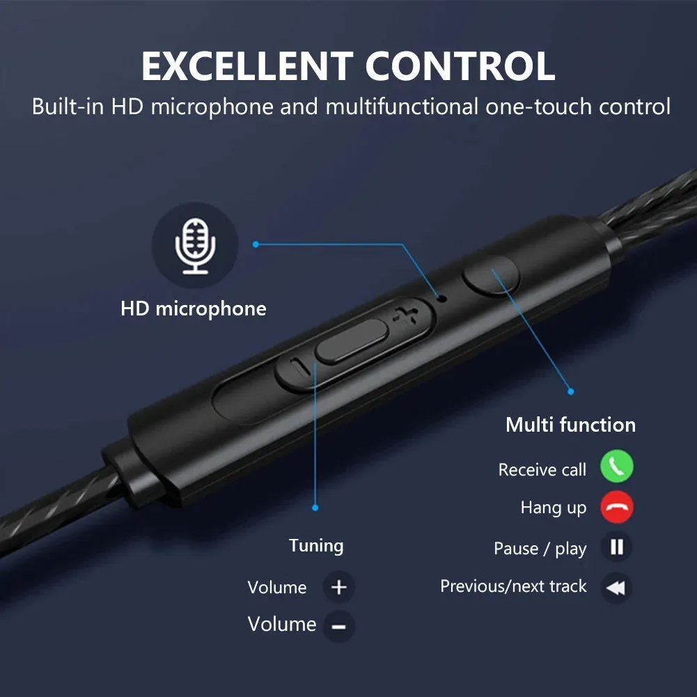 3.5mm Wired Earphones Bass Stereo Earbuds Gym Sports Headphones with Mic Stereo Headset for iPhone Samsung Xiaomi Huawei PC
