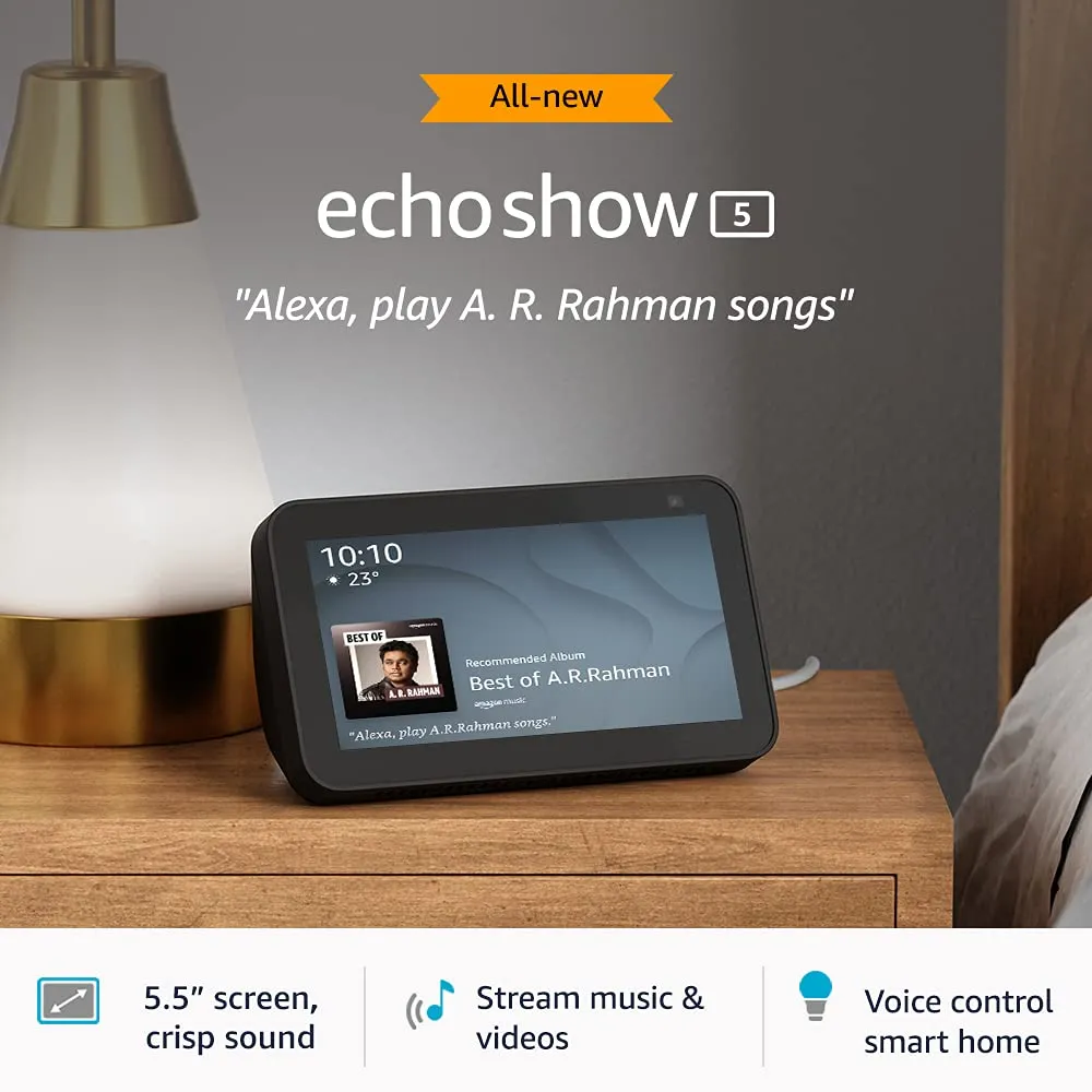All new Echo Show 5 (2nd Gen) - Smart speaker with 5.5" screen, crisp sound and Alexa (Black)