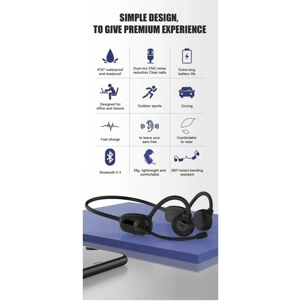 Bone Conduction Wireless Dual-mic Noise Waterproof Bluetooth Headphones for Cycling