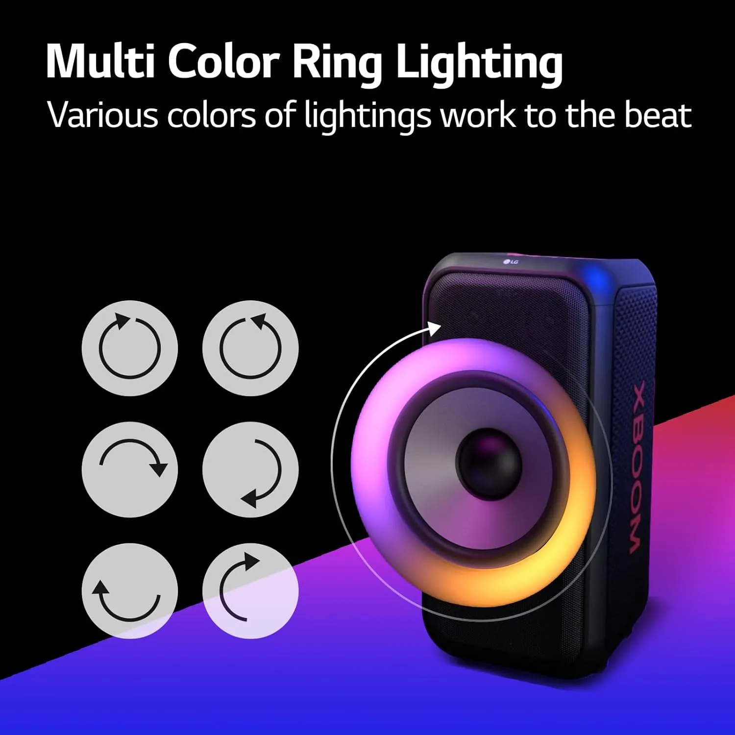 LG XBOOM XL5S 200W Portable Party Speaker with Bass Boost, 12-Hour Battery, Multi-Color Ring Lighting & IPX4 Water Resistance