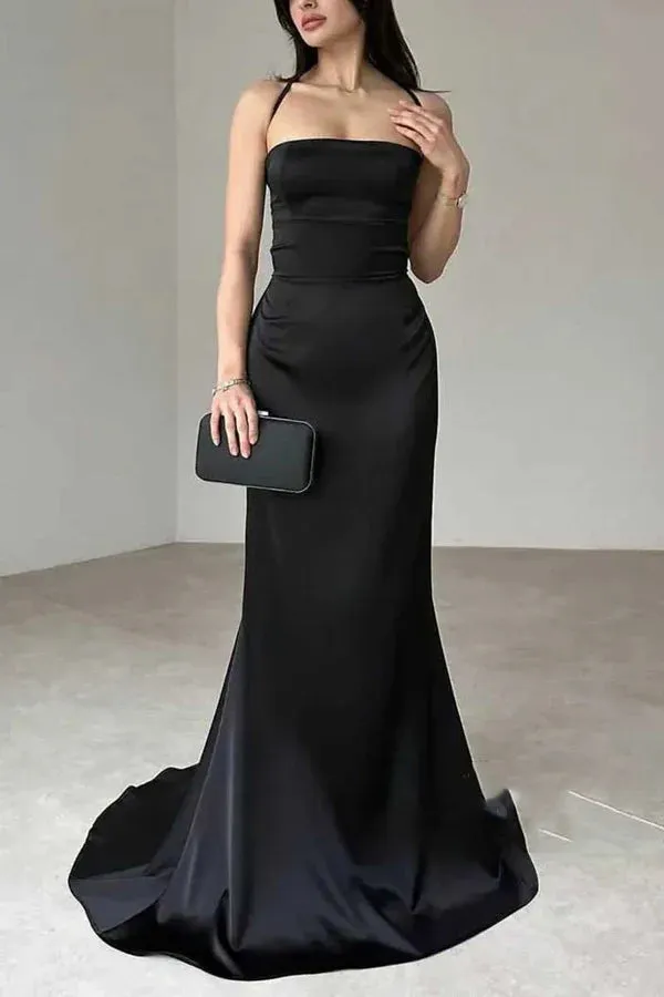 Luolandi Minimalist speaker strapless party and ball evening dress Black Sexy