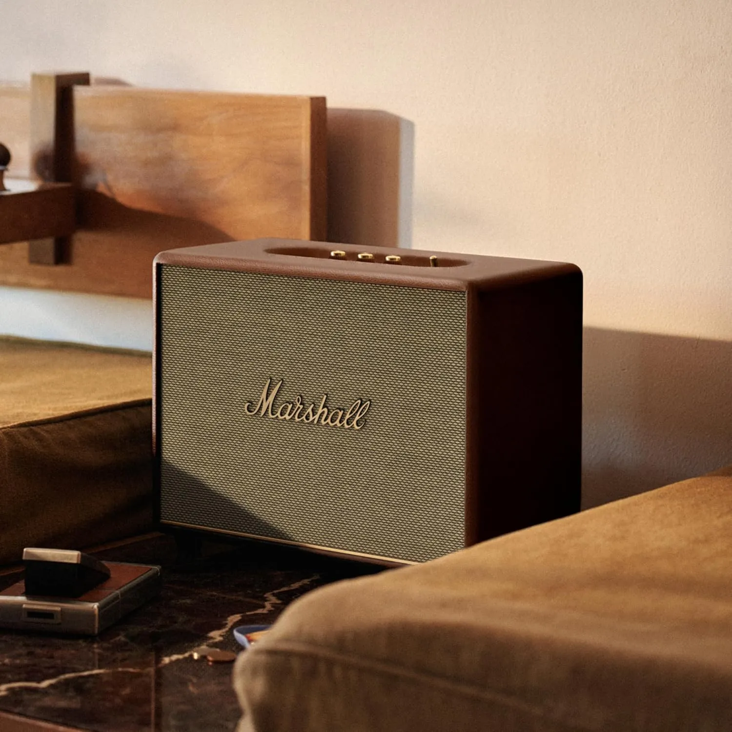 Marshall Woburn III Bluetooth Speaker (Brown, HDMI, AUX, RCA, Bluetooth 5.2, 3-Way Driver)