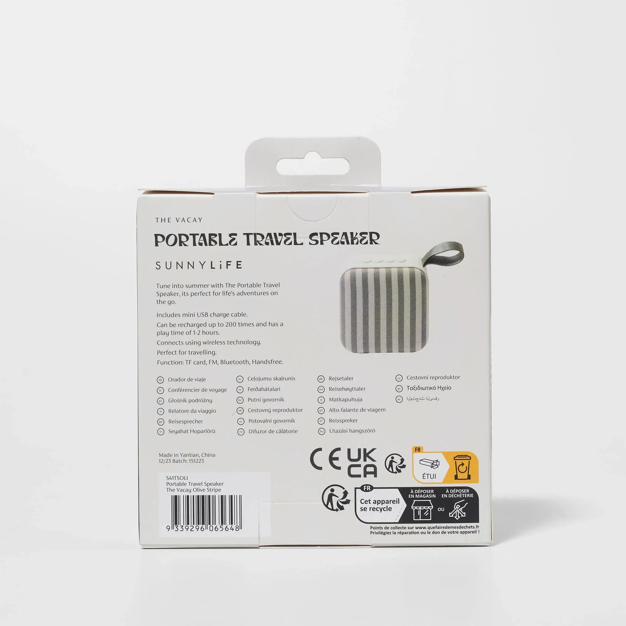 Portable Travel Speaker The Vacay Olive  Stripe