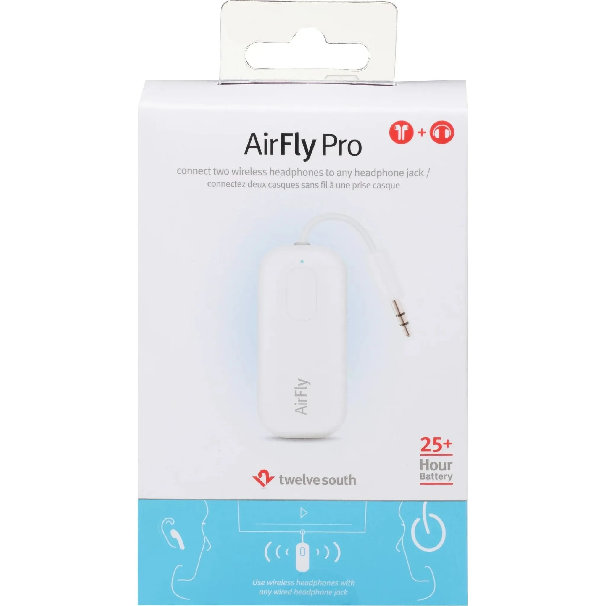 Twelve South AirFly Pro | Wireless Transmitter/Receiver with Audio Sharing for up to 2 AirPods/Wireless Headphones to Any Audio Jack for use on Airplanes, Boats or in Gym, Home, auto